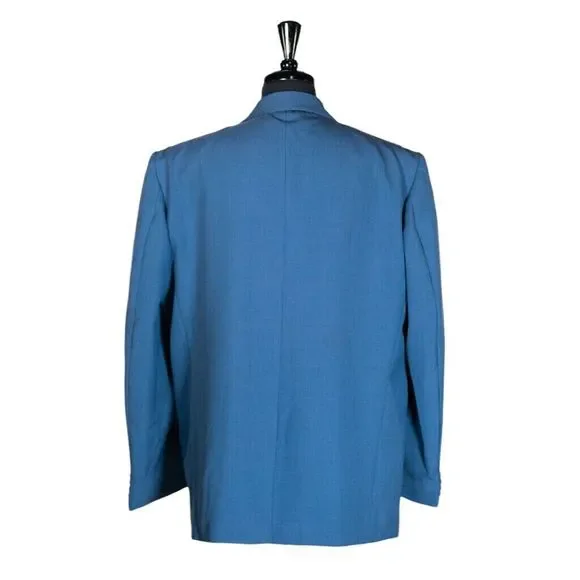 Mens Blazer Blue Wool Blend Dress Formal Suit Jacket Wedding Sport Coat 46R